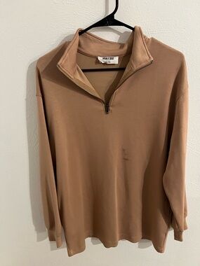 Double Zero Tan-Brown 3/4 Zip Sweatshirt Pullover